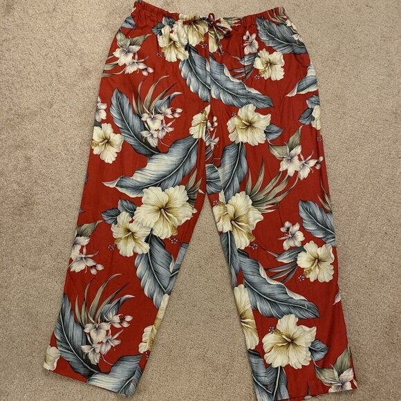 Silhouettes. Size 1X. Aloha Rayon Cruise Floral Pants. Elastic Waist. B88. - Picture 1 of 4